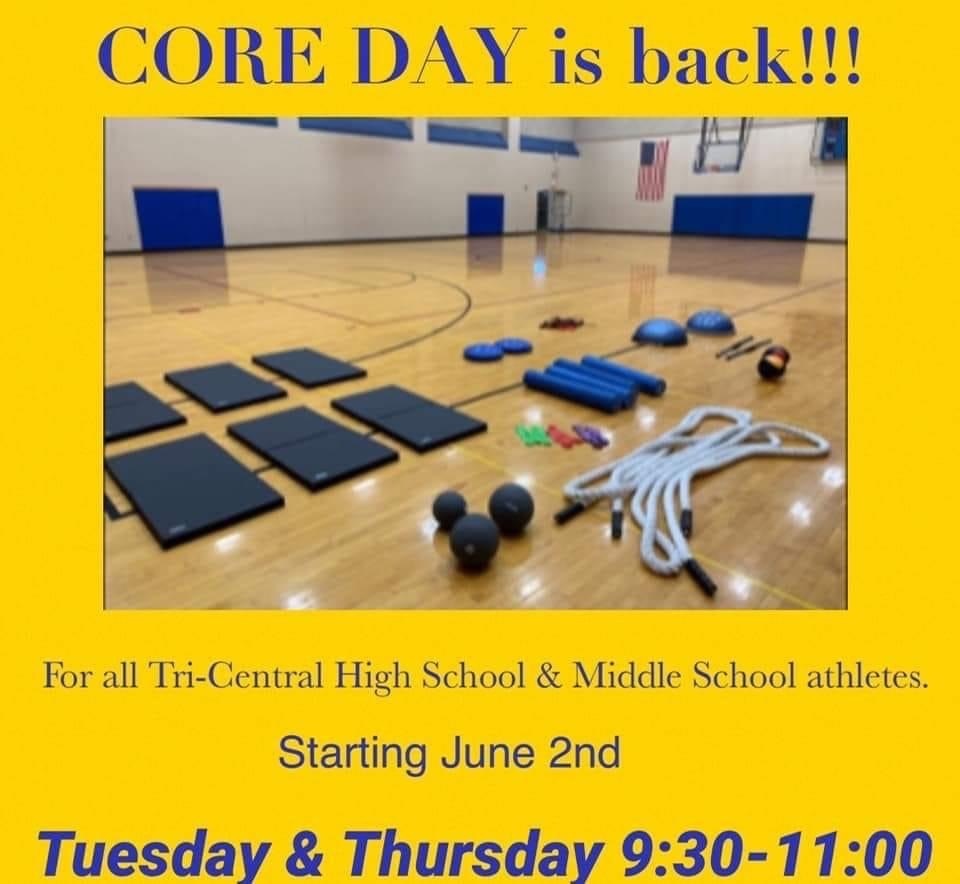 Core Day is back starting June 2nd Tuesday and Thursday 9:30 - 11